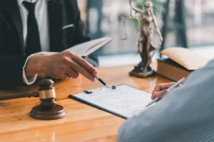 California personal injury lawyer explaining legal claims process to client