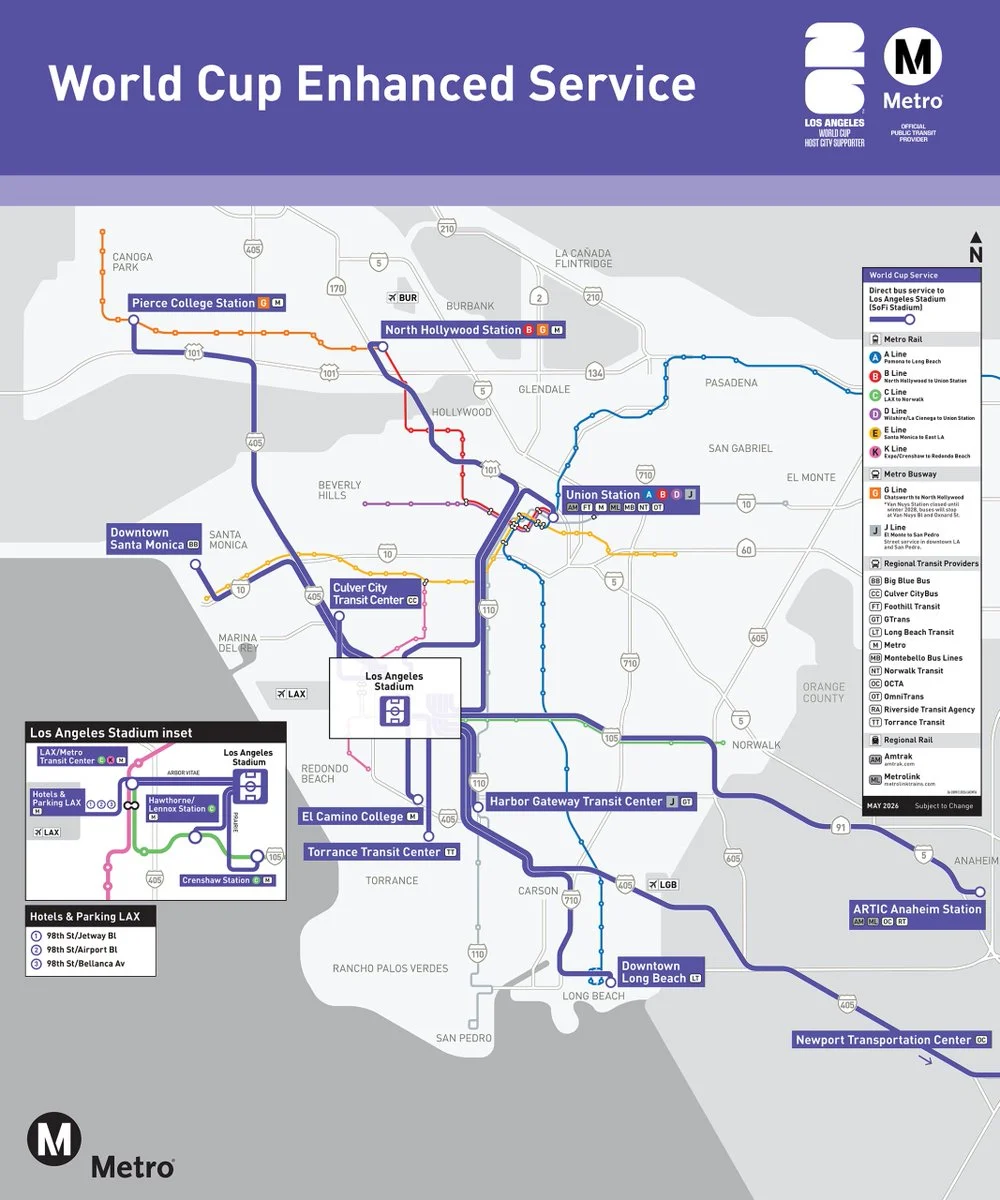 Los Angeles Metro map for the 2026 FIFA World Cup via https://x.com/JHWill/status/2062705056999522394